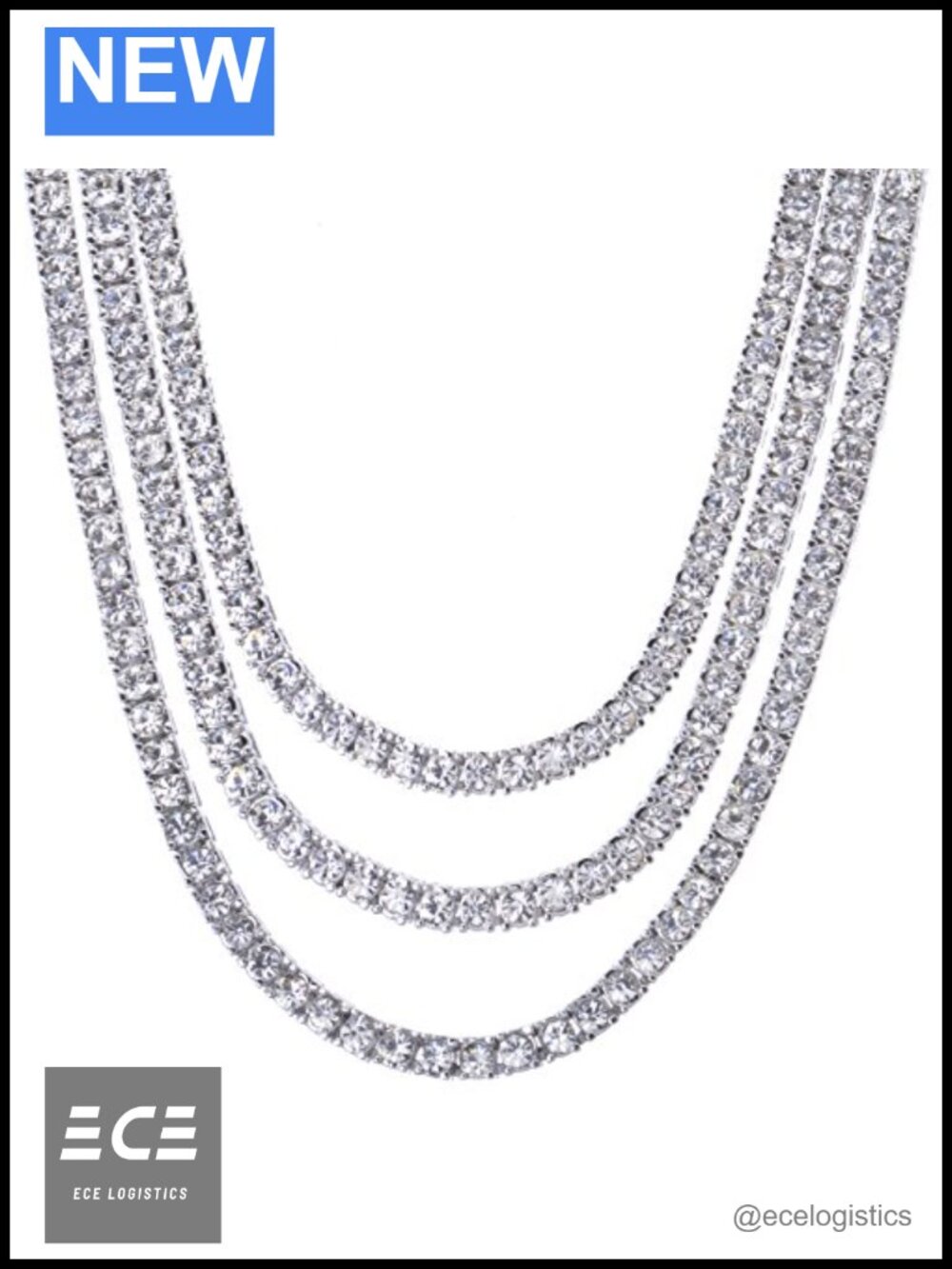 Lab Diamond Tennis Necklace Set 4mm Silver Plated 20 22 24 Inch
